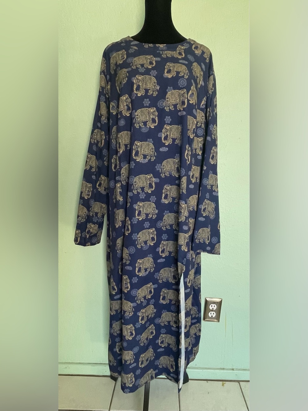 Long Sleeve Navy Elephant Print Tunic